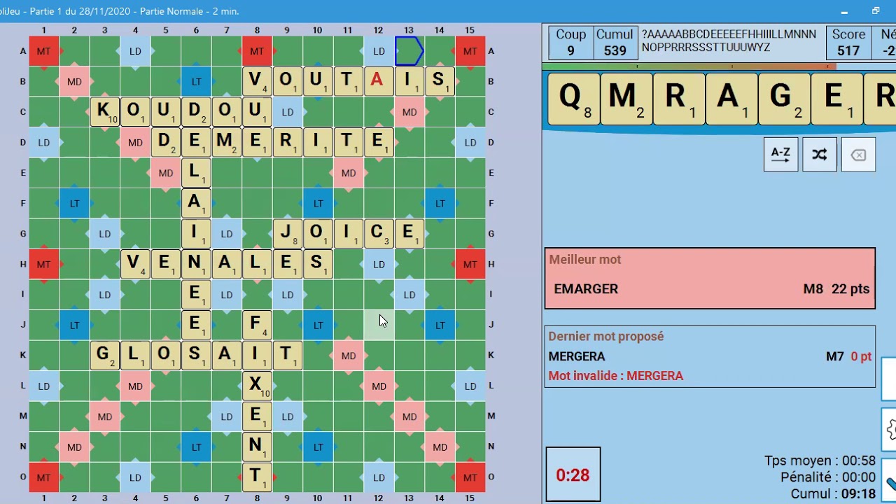 Scrabble Duplicate Topping FFSC, partie 1 du 28/11/2020 YouTube