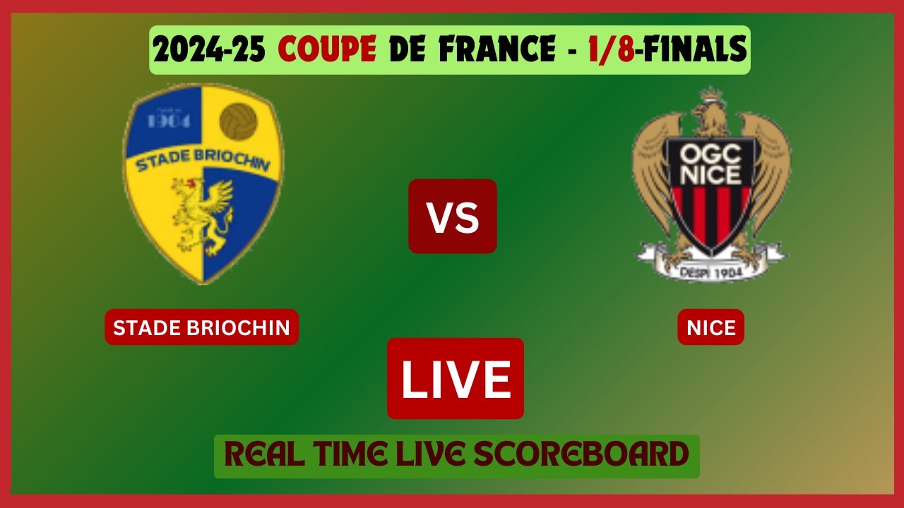 Stade Briochin Vs Nice LIVE Score UPDATE 2024-25 Coupe de France 1/8 ...