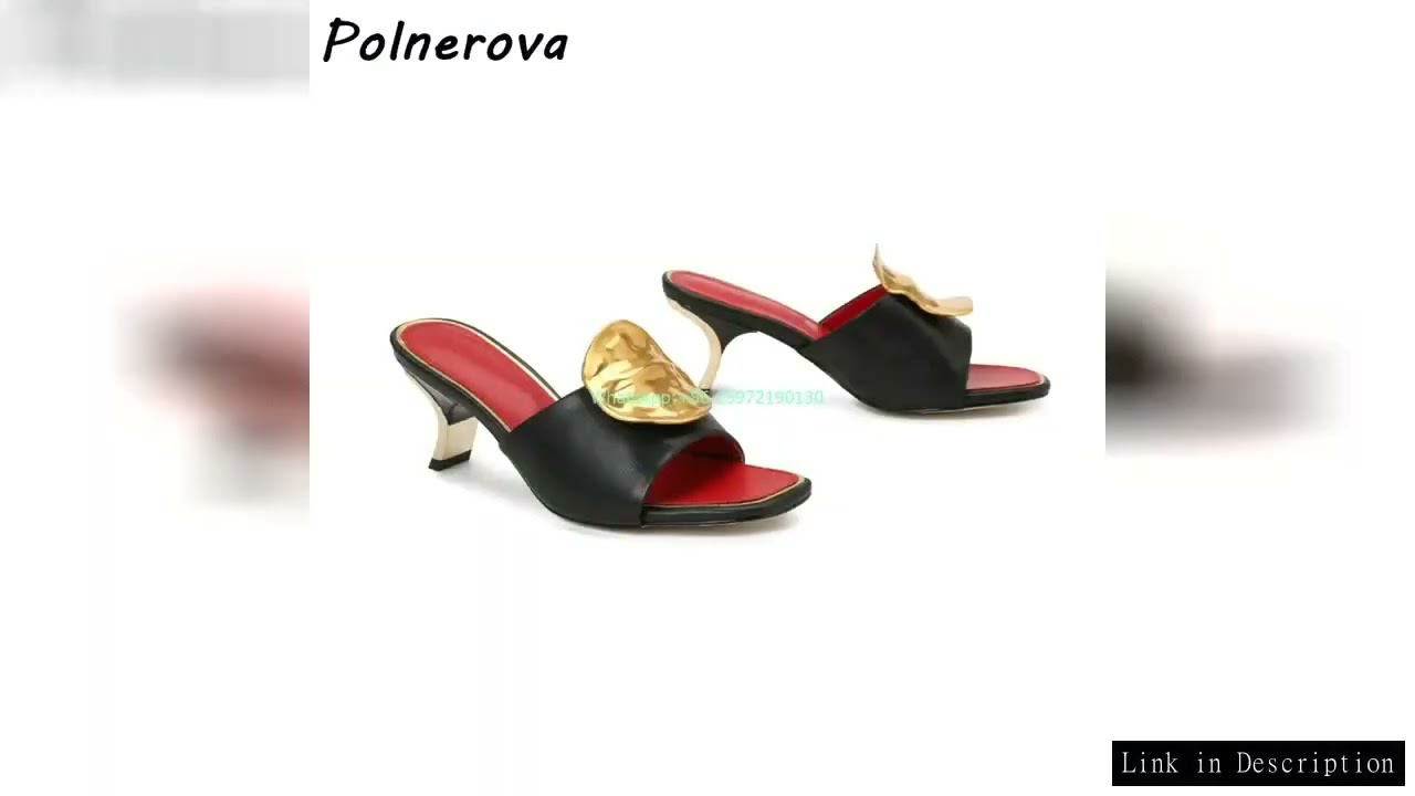 Metal Square Round Slippers Mixed Color Black Red Peep Toe Strange Style Heels Slip On Shoes Summer
