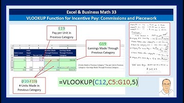 Excel & Business Math 33: VLOOKUP Function for Incentive Pay: Commissions & Piecework (15 Examples)