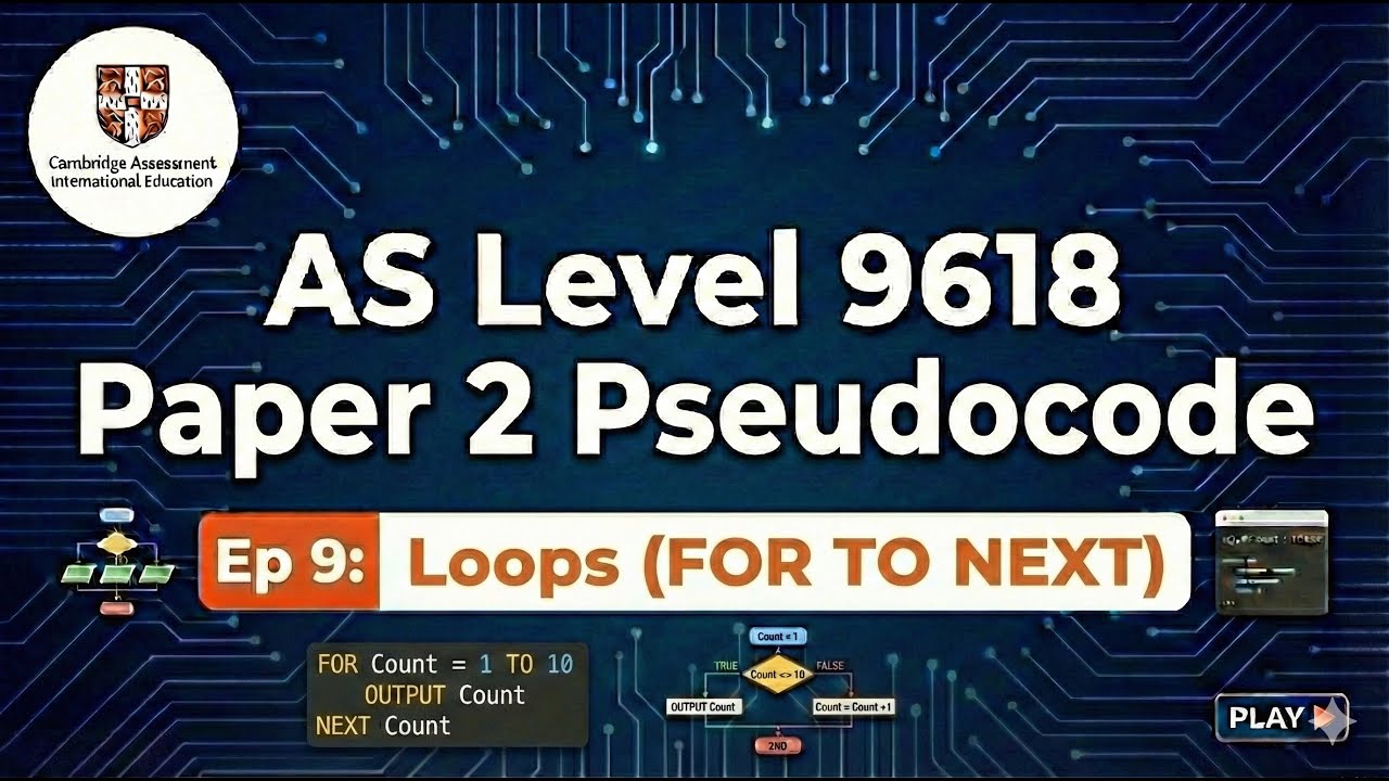 AS Level 9618 Paper 2 Pseudocode | Ep 9 : Loops ( FOR TO NEXT)