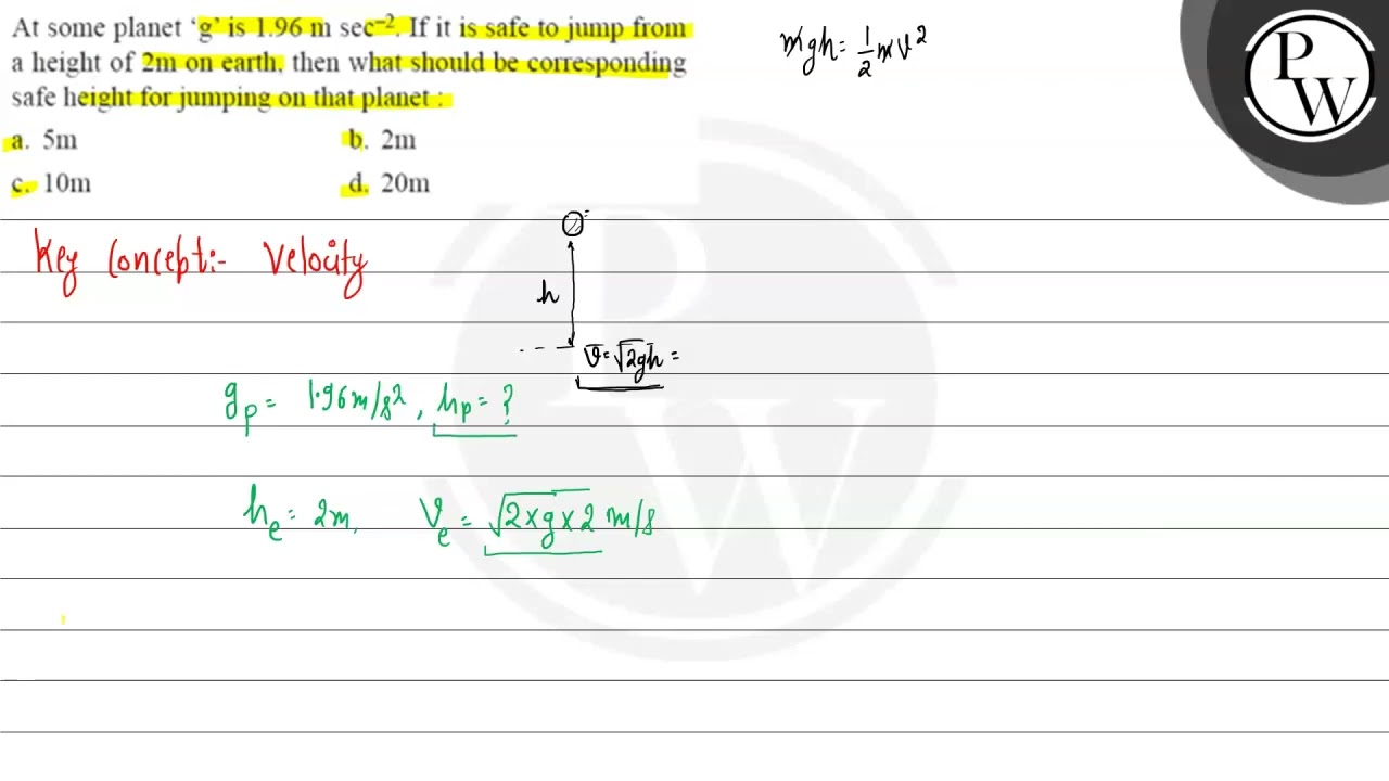 At some planet \( \mathrm{g} \) is \( 1.96 \mathrm{~m} \mathrm{sec