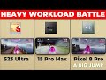Pixel 8 Pro vs iPhone 15 Pro Max vs S23 Ultra - Heavy Workload Test (Speed, Battery &amp; Thermals)