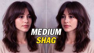 Medium Shag Layered Haircut Tutorial with Curtain Bangs | Layered Hair Cutting Techniques