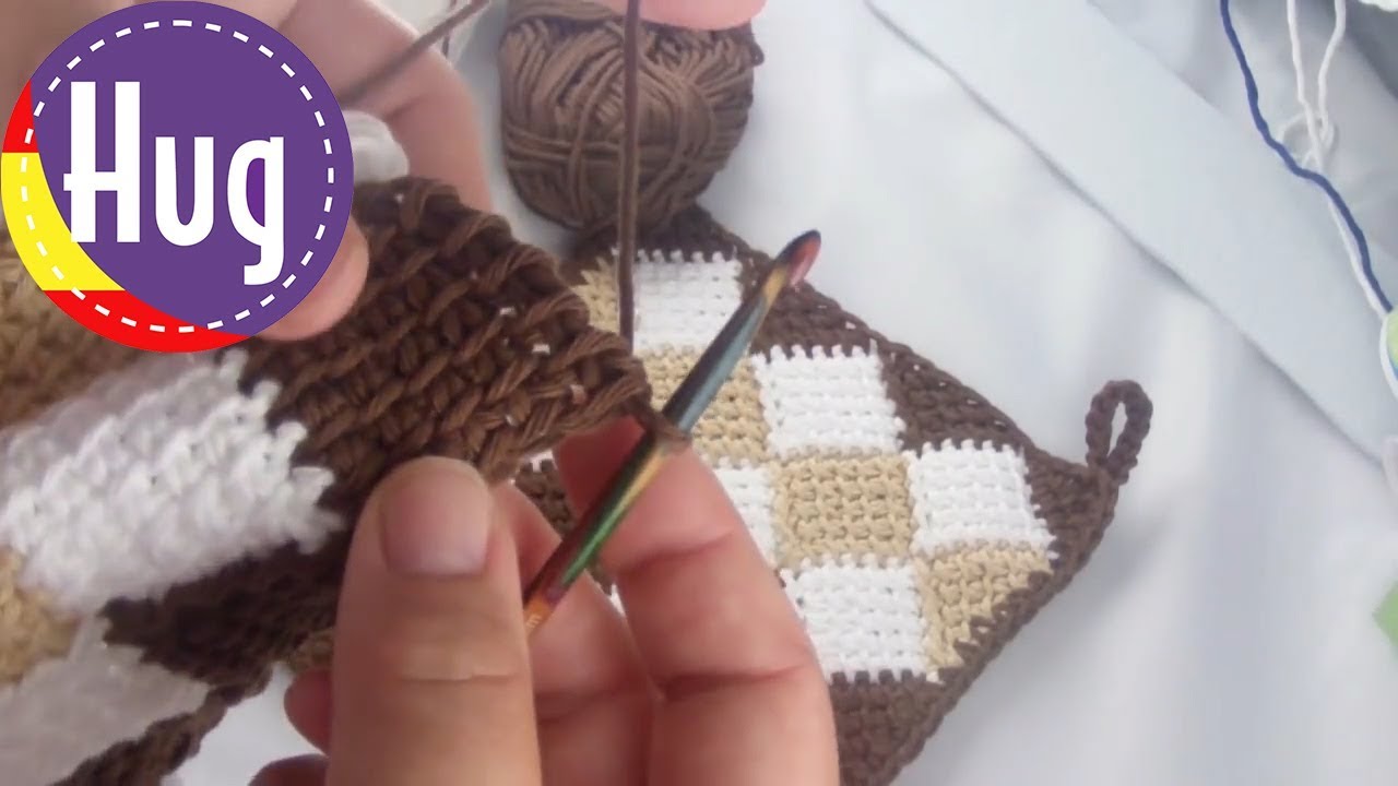 Crochet tunecino - Entrelac - Paño para el horno patrón básico - Veronika Hug