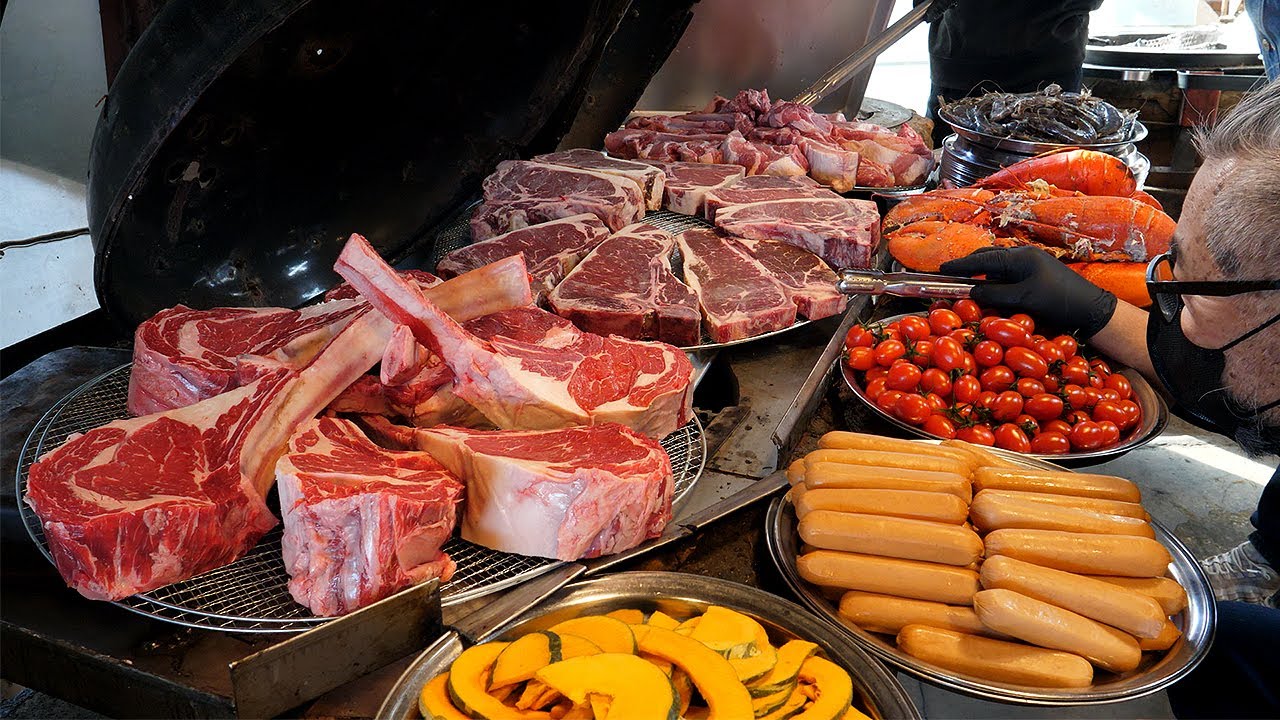 гигантские стейки томагавк, ребрышки в банке, барбекю, приготовленные в горах