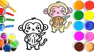 How To Draw cute Monkey Drawing, Painting & Coloring For Kids and Toddlers_ Child Art 🐋🌈🎨