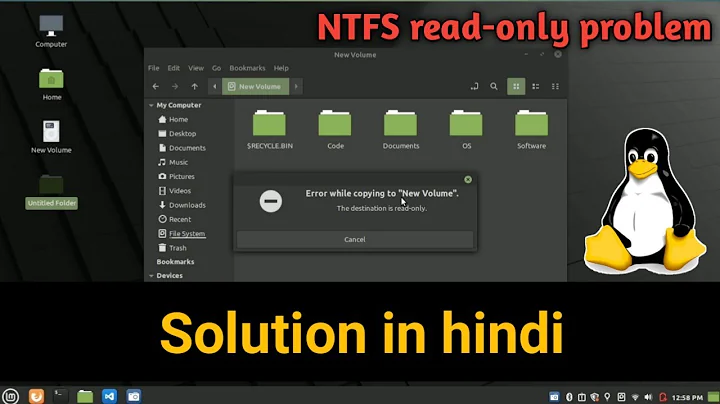 Linux Read Only Problem On NTFS |  How to Enable Write Permission on NTFS in Ubuntu [HINDI] | azvish