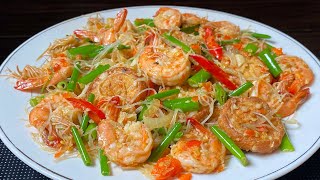 Ternyata makin istimewa ditambahin soun cobain deh | Tumis udang simple tapi enak banget