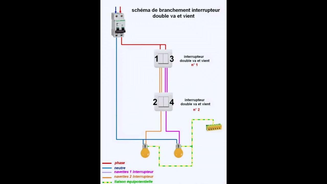 Branchement Double Va Et Vient Schéma de branchement interrupteur double va et vient #short abonnés sur ma  chaîne اشترك في قناة - YouTube