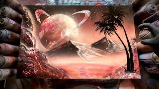 Double Ringed Saturn Bay FULL TUTORIAL  SPRAY PAINT ART by Skech