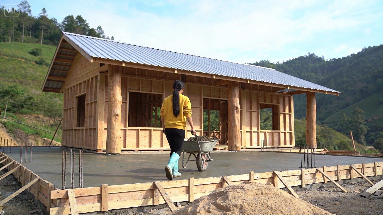 Young Woman Builds Wooden House Alone in the Wild Mountains in 60 Days