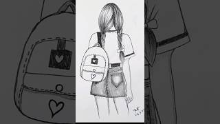 How to draw a girl with bag #shorts #drawing How to draw a girl with bag #shorts #drawing