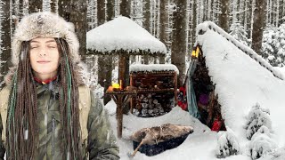 Magic Snow Bushcraft trip to Camp in the Winter wild Woods alone ❄ It’s almost Carpathian snowstorm
