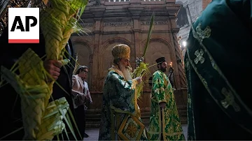 Greek-Orthodox Patriarch of Jerusalem leads Orthodox Palm Sunday procession