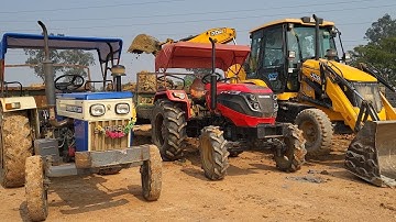JCB 3DX Backhoe Machine Loading Mud In Mahindra DI And Swaraj XM Tractor Trolley | Jcb Cartoon Video