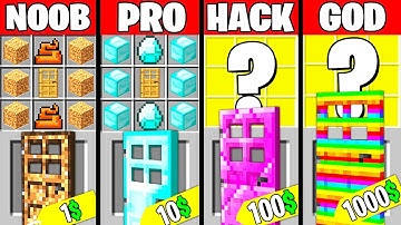 Minecraft Battle: SECRET DOOR CRAFTING CHALLENGE - NOOB vs PRO vs HACKER vs GOD ~ Funny Animation