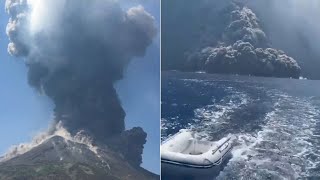 Italy's Stromboli volcano erupts anew, spewing fiery lava as boat flees | ABC7