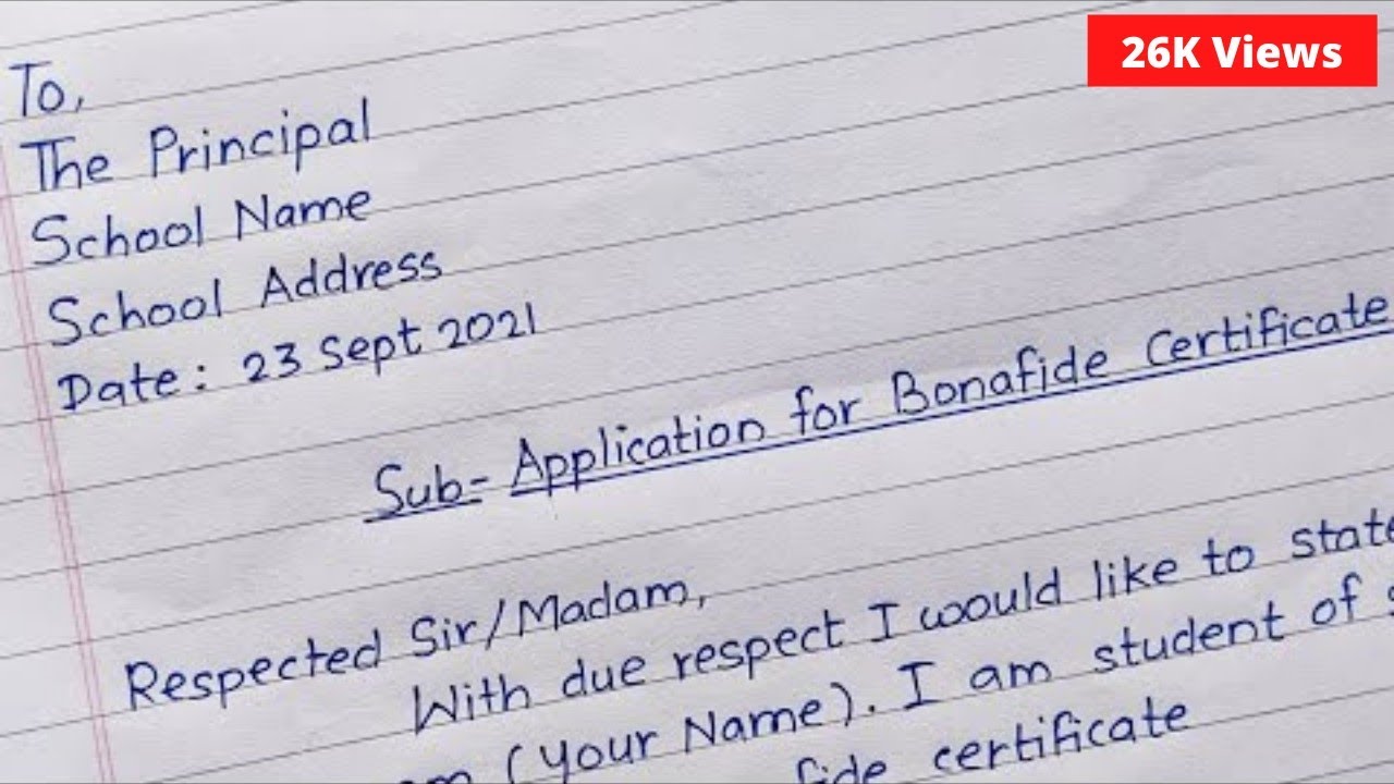 Application For Bonafide Certificate Application To Principle For 