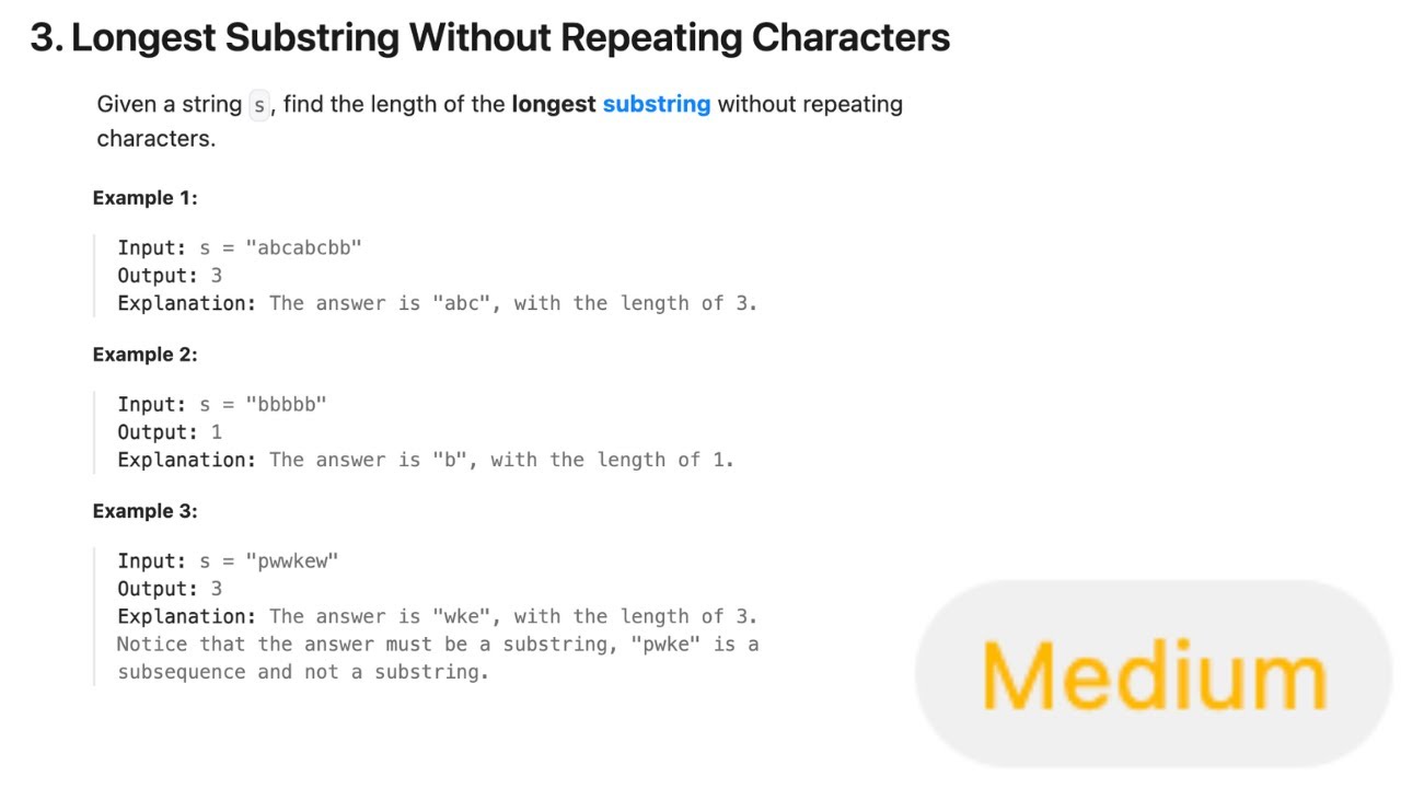3. Longest Substring Without Repeating Characters | LeetCode Using ...