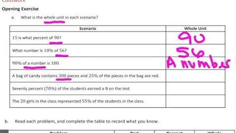 Module 4 Lesson 2 Notes - Determining the Part, Percent, and Whole