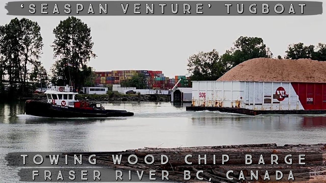 Seaspan Venture Towing Barge on Fraser River - Shipspotting Canada