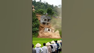 Caught on Camera | Landslide Destroys Home in Seconds #viral #constructionfail #flooddisaster #fyp