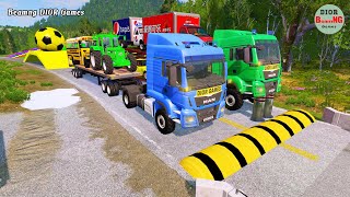 Double Flatbed Trailer Truck vs speed bumps|Busses vs speed bumps|Beamng Drive|530