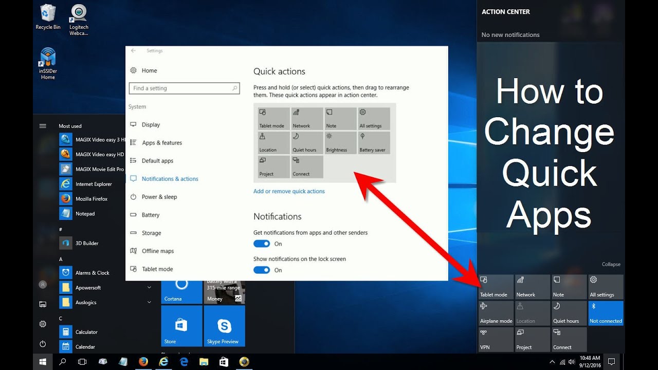 Windows 10 Action Center Customized Windows 10 Tips And Tricks Free Easy Youtube