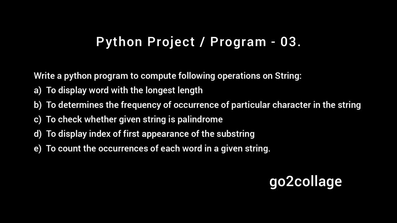 EP 03 | Language Python | Program | Project I go2collage - YouTube