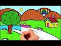 How to draw simple landscape picture  glitter painting for kids  hooplakidz how to