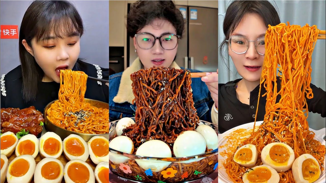 MUKBANG 먹방 EATING SPICY NOODLESand SOFT BOIL EGGS chewy sounds |ASMR | chinese foods 辣面鸡蛋
