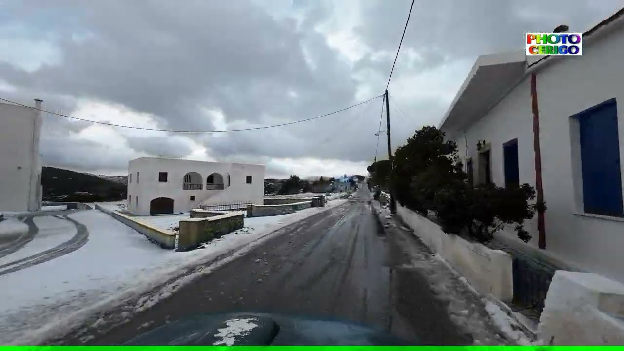 Τα χιόνια έφτασαν και στα Κύθηρα. Τρίτη 25 Ιανουαρίου 2022 Διαδρομή από τη Χώρα μέχρι τον Ποταμό.