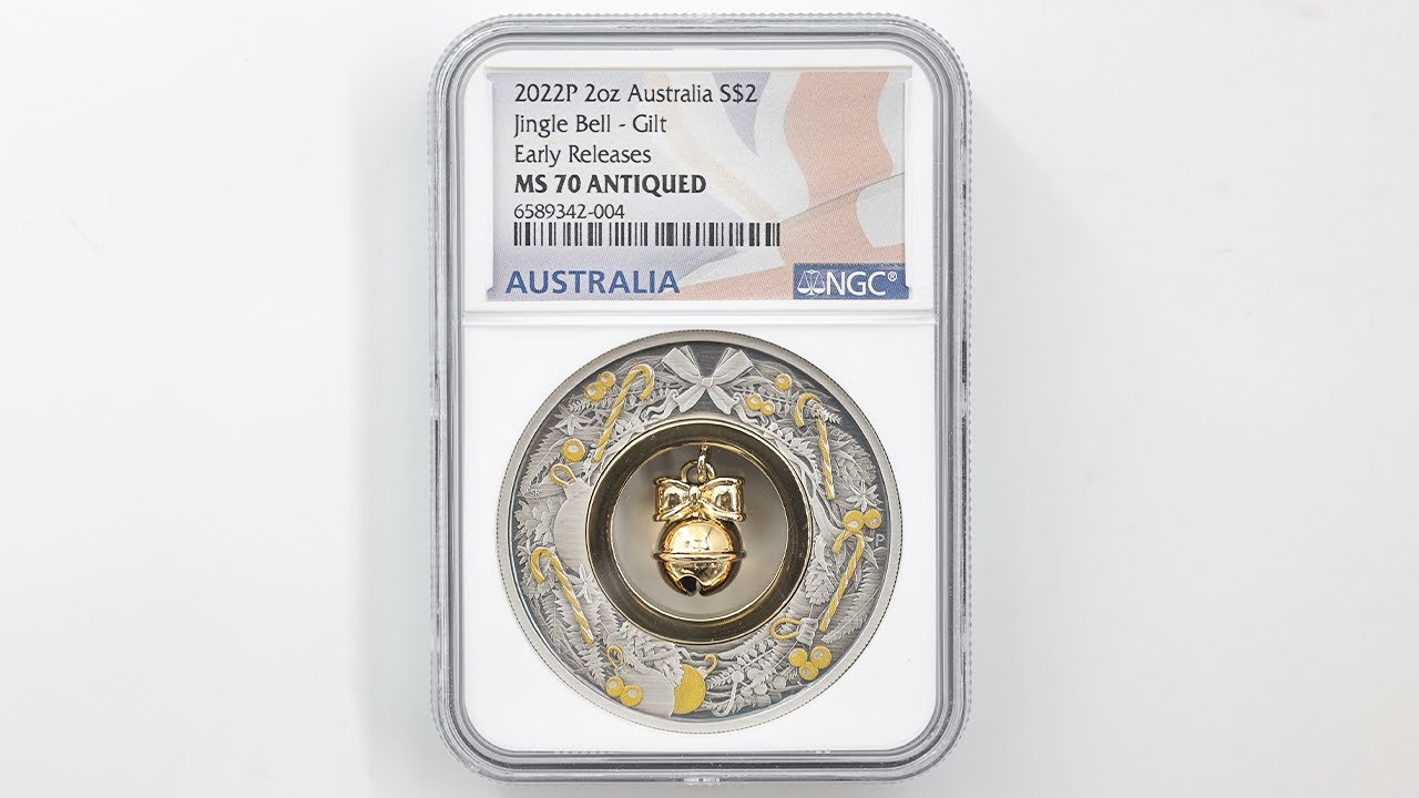 2022年オーストラリアのクリスマスジングルベル2オンスシルバー 2022 Perth Mint Christmas Holiday Jingle Bell 2 oz Gilded Antique