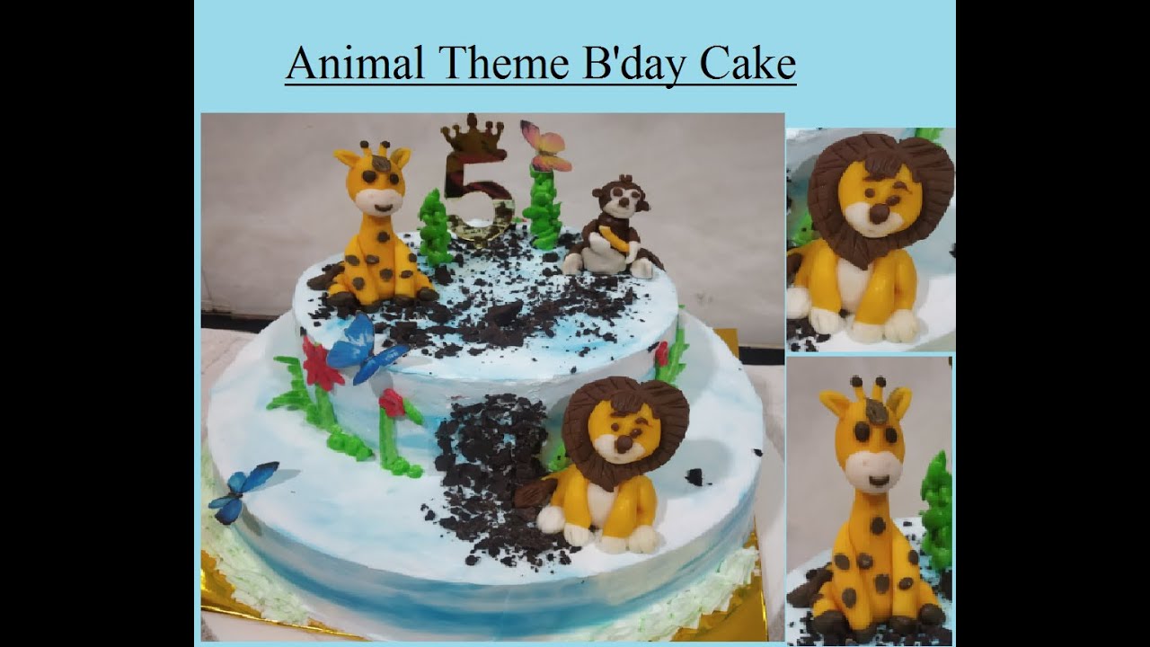 Animal theme cake | My Son's 5th B'day Cake | How to use fondant tools