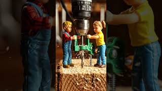 Title:Tiny Miniature Kids Control Giant Spinning Drill 😱🛠️ ASMR Satisfaction🔥