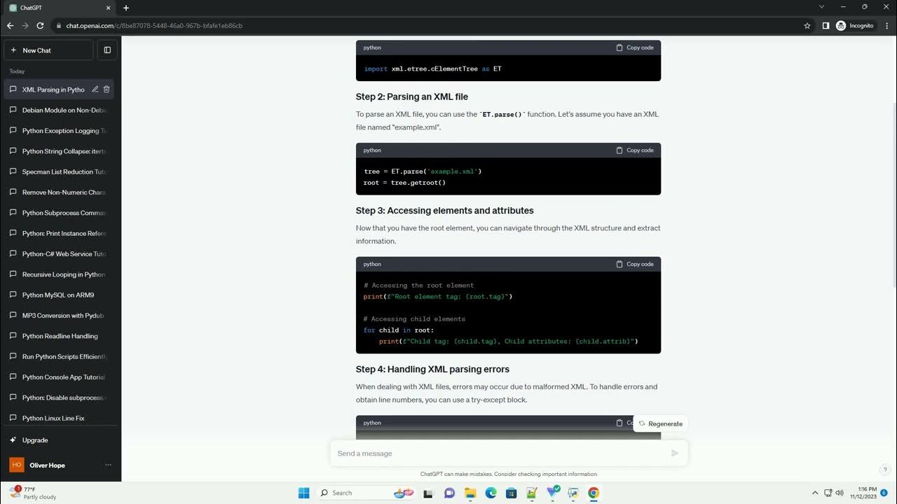 parsing XML file in python with cElementTree dealing with errors and ...
