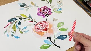 Watercolor wax resist technique / Painting flowers