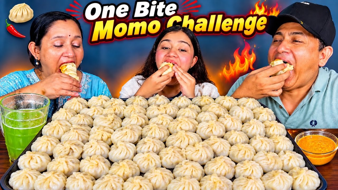 ONE BITE MOMO CHALLENGE ll VIRAL GAME @BudaBudiVlogs @MeroNepaliKitchen 