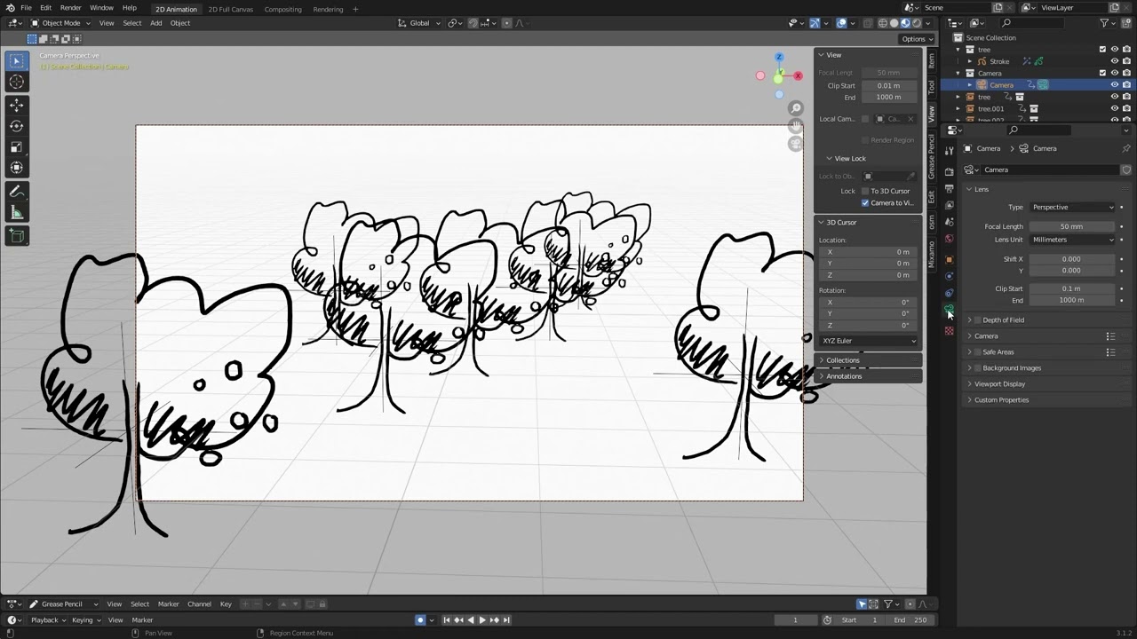 blender grease pencil 3 d scene, Stable Diffusion