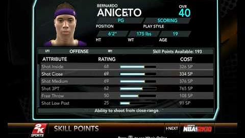 NBA 2K10 My player Mode - Shooting Drills and use Skill Points