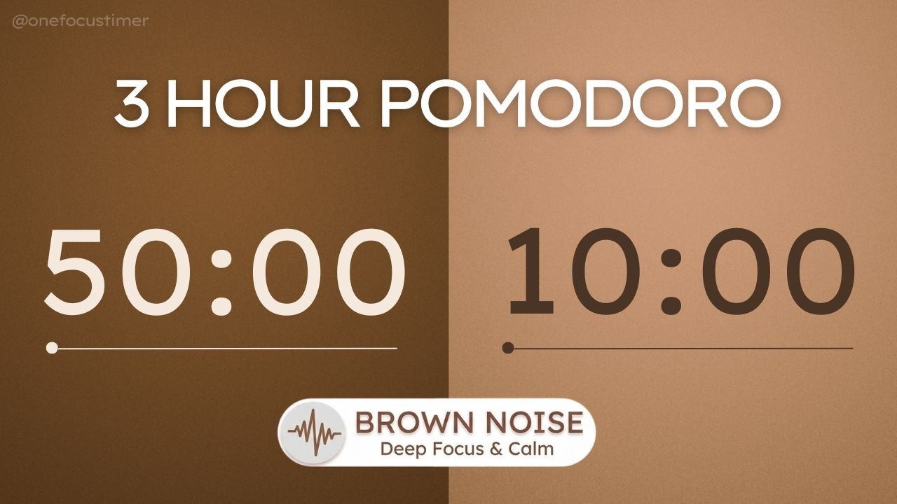 3 Hour Brown Noise Pomodoro Timer ☕ 50/10 | Deep Focus (ADHD Friendly ...