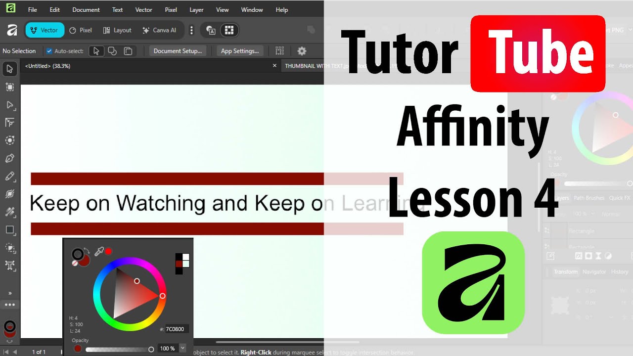 Affinity - Lesson 4 - Using Color Wheel to Change Object Color - YouTube
