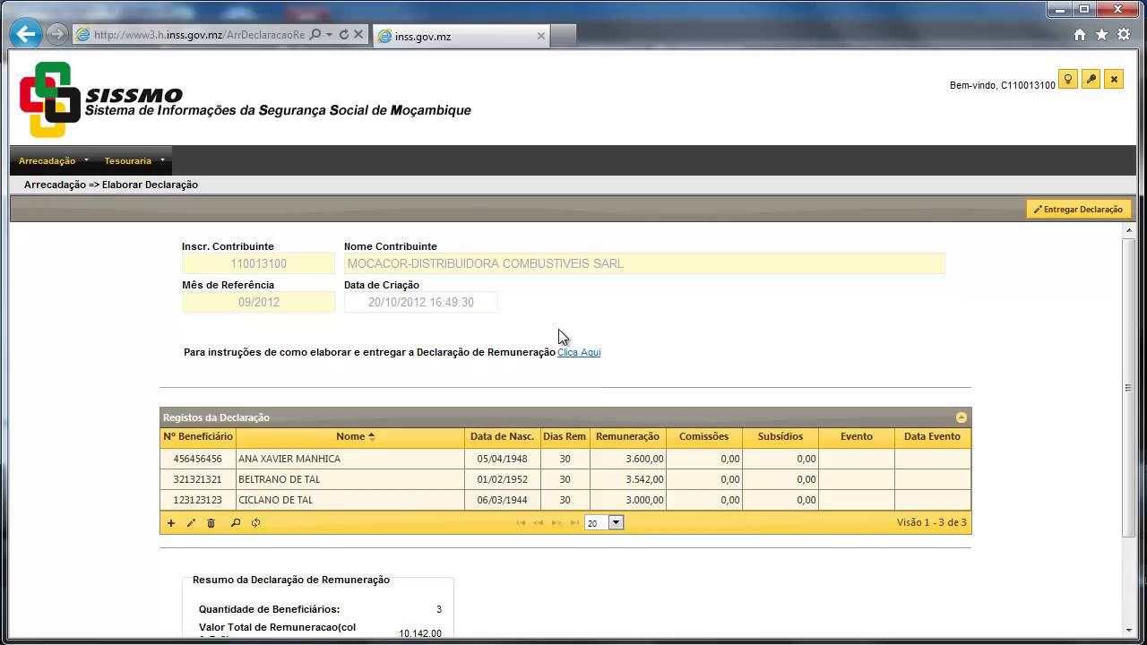 Declaração da Folha de Remunerações
