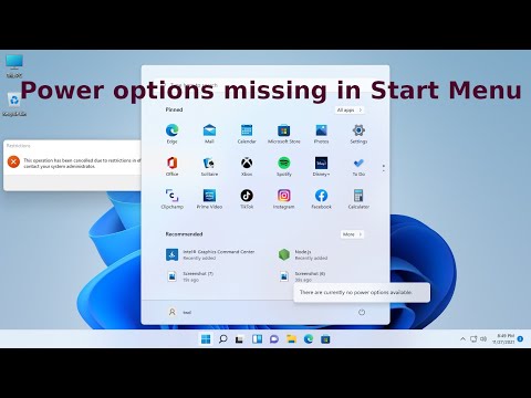 How to fix shut down option missing Windows 11 | no power options available in start menu windows 11