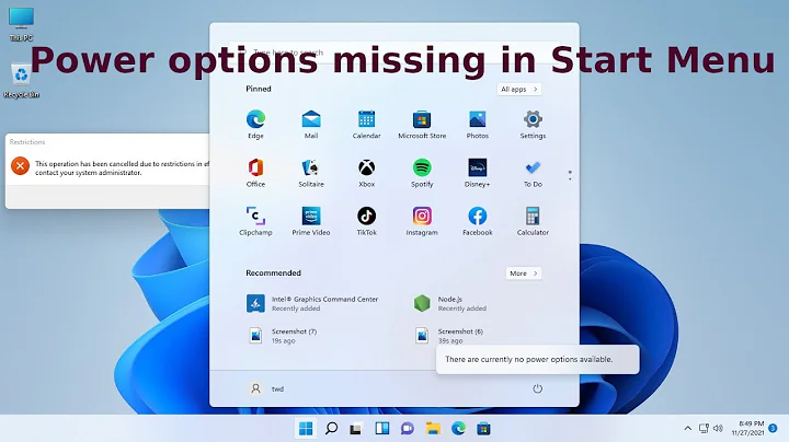 How to fix shut down option missing Windows 11 | no power options available in start menu windows 11