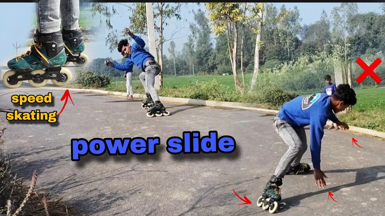 speed skating practice/ how to power slide on  inline skates// skating Learns