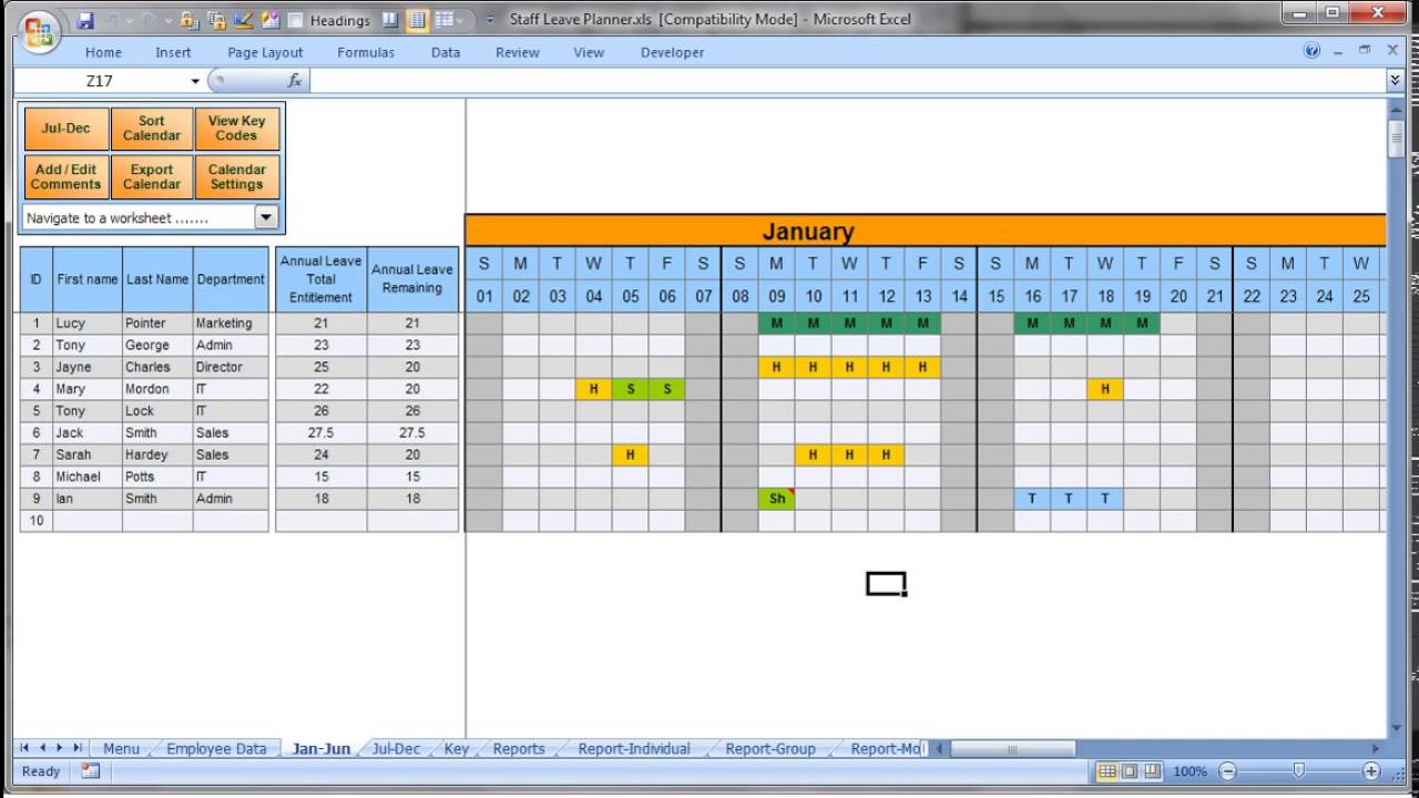 Annually Employee Leave Record Format In Excel 2016 Youtube