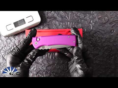 Chaves Knives/Protech Redencion 229 Auto, Stonewashed S35VN Tanto Blade, Purple Handle.