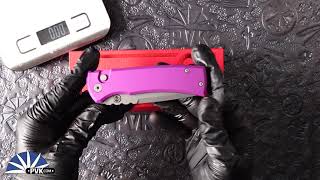 Chaves Knives/Protech Redencion 229 Auto, Stonewashed S35VN Tanto Blade, Purple Handle.